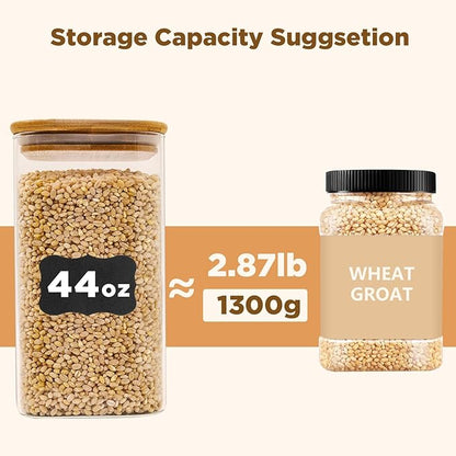 Glass Food Storage Jars Square 44oz, 3 Pack Glass Jars With Bamboo Lids, Kitchen Storage Containers For Spice, Candy, Cookie, Storage For Pantry Organizers