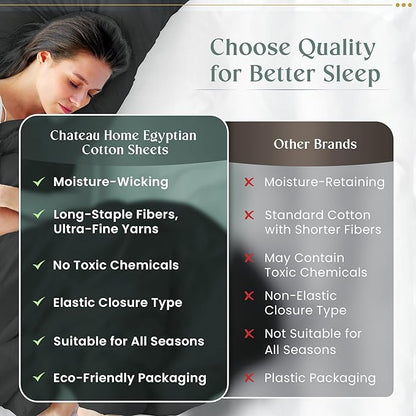 800 Thread Count Egyptian Cotton Sheets Queen Sheet Set Deep Pocket,100% Cotton Bed Sheets Queen Size Set, No Pill Soft & Comfy Naturally Cool Breathable Elasticated Sheet & Pillowcase Sets- Charcoal