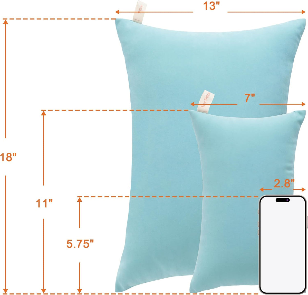 NTBAY Tiny Pillows, Down Alternative 7"x11" Microfiber Mini Pillow for Travel, Pets, Soft Machine Washable Small Pillows for Neck, Wrist, Lumbar and Knee, Aqua