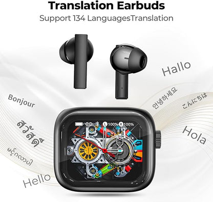NE40 Earbuds with LCD Screen, NE40 Translation Earbuds, Bluetooth 6.0 Translation Earphone Real Time for 134 Languages, Translator Headphones with 7 Translation fit iOS&Android, Black