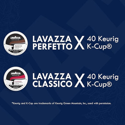 Lavazza K-Cups Coffee Pods Variety Pack – 80 Count (40 Each) – Classico & Perfetto – Medium & Dark Roast, 100% Arabica – Single Serve Espresso Compatible with Keurig Brewers