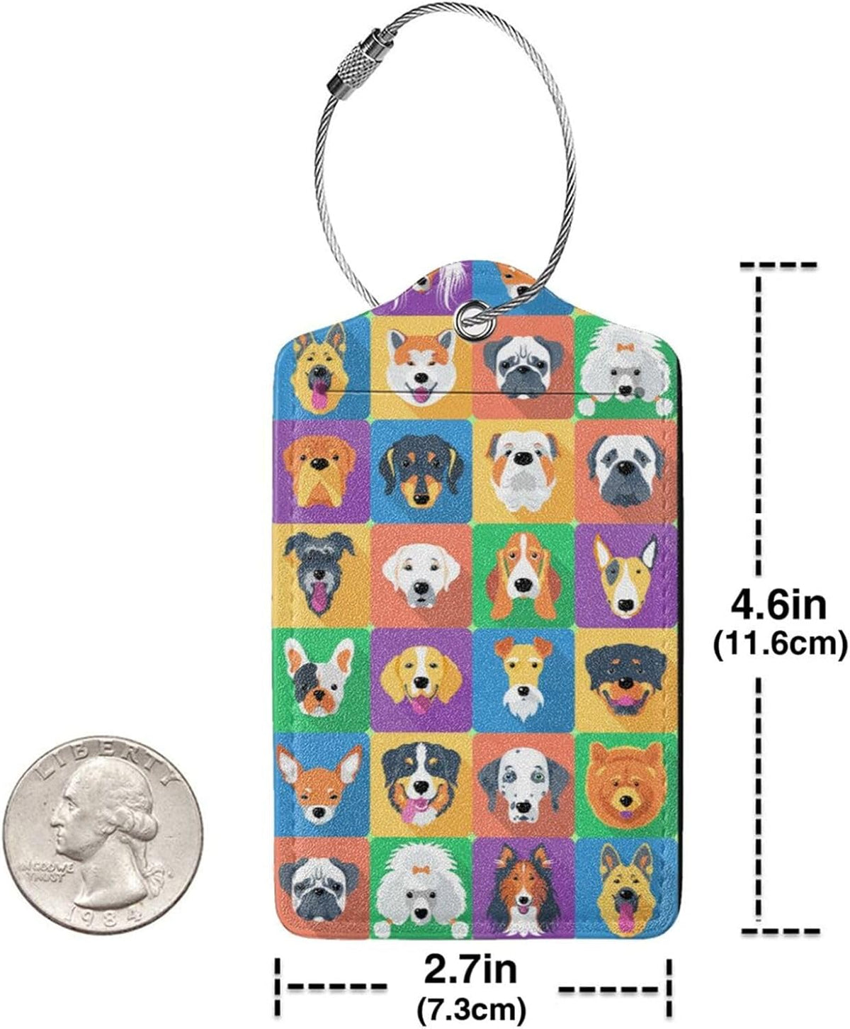 2 Pack Luggage Tags for suitcases Funny Cute Color Dog Luggage Tag, Leather Stainless Steel Loop Label Tag for Men Women Travel Bag Suitcase(Dog)