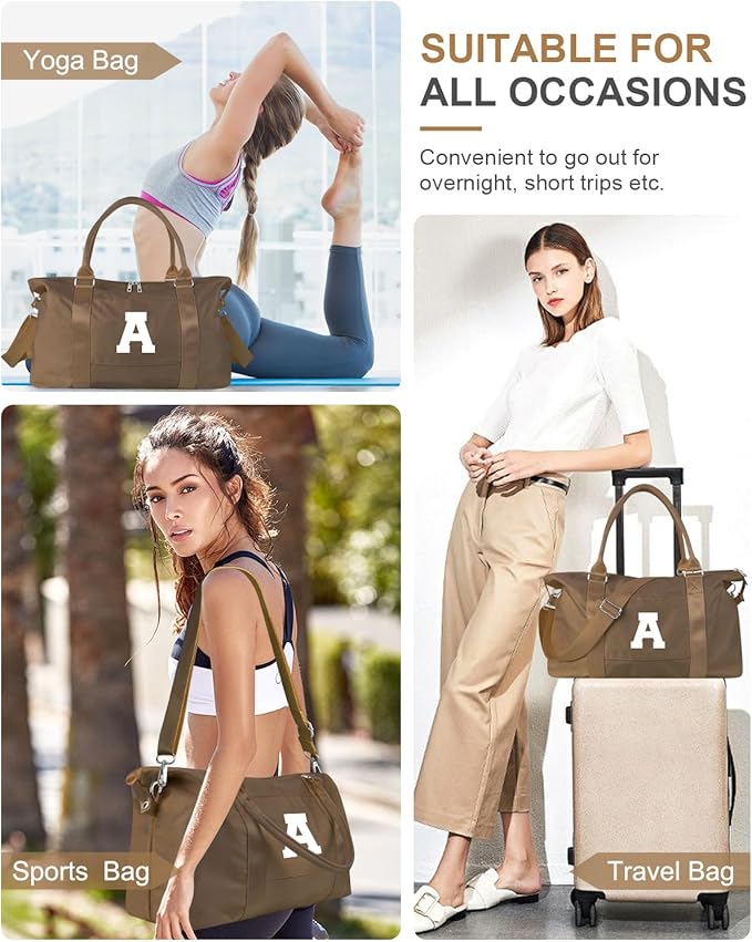 Birthday Graduation Gifts for Daughter,Initial Travel Duffel Bag Sports Gym Bag for Girls Teen Kids Birthday Gifts,Personalized Weekender Bag Carry On Tote Bags Cute Overnight Bag for Women(Brown, A)