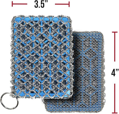 Knapp Made Combo Chainmail Cast Iron Scrubber with Silicone Core - Heavy Duty Rings and Fine Chainmail Rings -Premium Cast Iron Cleaner Chainmail Scrubber -Perfect for Cast Iron Cookware,Skillet,Woks