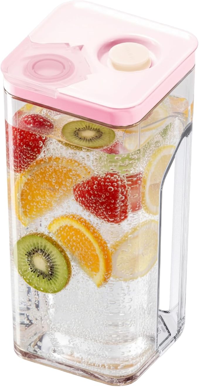 VAKUEN Premium Airtight Water Pitcher ROSE Pink lid, 1.4L(1.48qt) 1pcs, Airtight seal and Vacuum, Leak-free, BPA-free