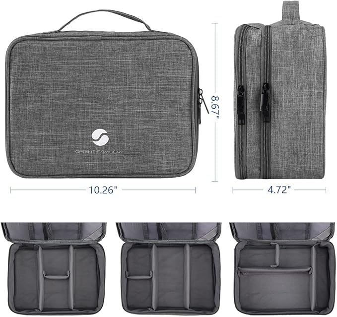 ORIENT FAMULAY Travel Organizer, Waterproof Cable Bag for Electronic Accessories Double Layer Large Shockproof Storage Bag for Cord, Hard Disk, Power Bank, Tablet -Gray