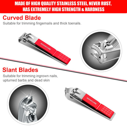 Manicure Set Professional Nail Clippers Pedicure Kit, 16 pcs Stainless Steel Nail Care Tools Grooming Kit with Luxurious Travel Leather Case for Thick Nails Men Women Gift (Red)