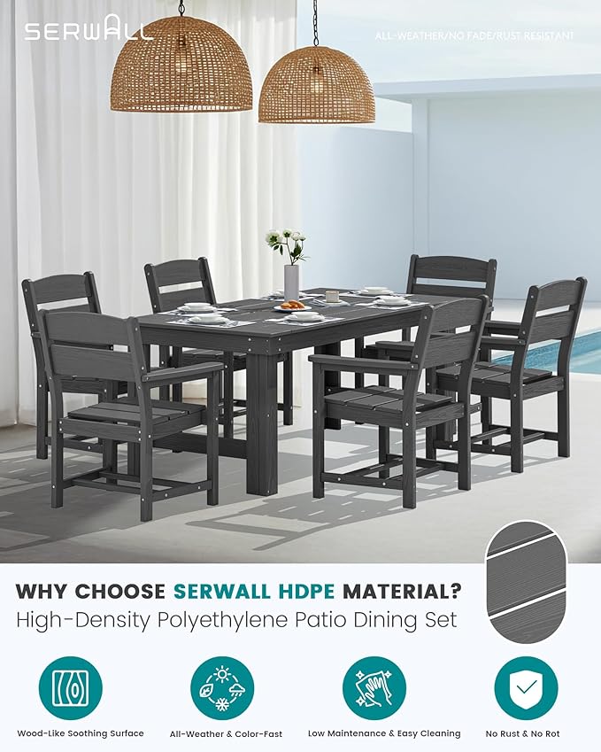 SERWALL Outdoor Dining Table Set, 67‘’ HDPE Patio Dining Set
