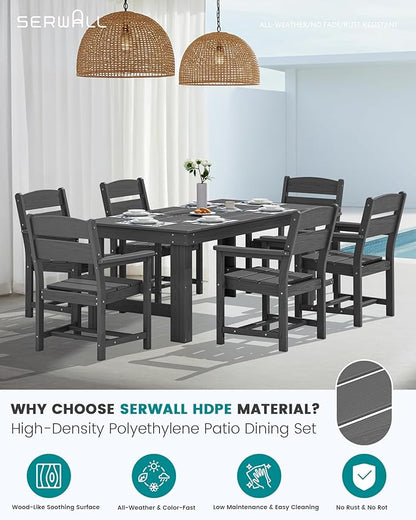 SERWALL Outdoor Dining Table Set, 67‘’ HDPE Patio Dining Set