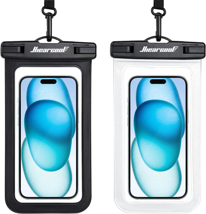Hiearcool Universal Waterproof Phone Pouch,Underwater Dry Bag for iPhone 16 15 14 13 Pro Max XS Plus up to 8.3",IPX8 Cell Phone Case for Cruise Travel Essentials-Black&Clear-2Pack