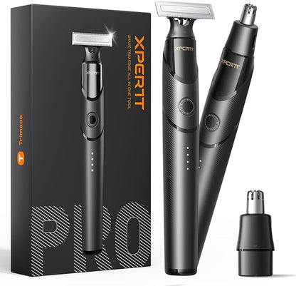 [2025 Upgraded] Body & Nose Hair Trimmer Kit, [All-in-One] Travel Beard Electric Shaver for Men, USB-C Fast Charging, Rechargeable Painless Razor Cordless Waterproof Wet/Dry, Black(Solo)