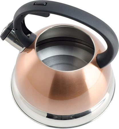 Mr. Coffee Flintshire 1.75-Quart Stainless Steel Whistling Tea Kettle with Nylon Handle – Copper Finish Stove-Top Kettle for Boiling Water