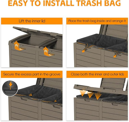 62-Gallon Outdoor Trash Can with lid, Waterproof, UV-Resistant Resin Garbage Can, Lockable Lid and Drip Tray, Animal-Proof, for Patio, Kitchen, Backyard and Deck