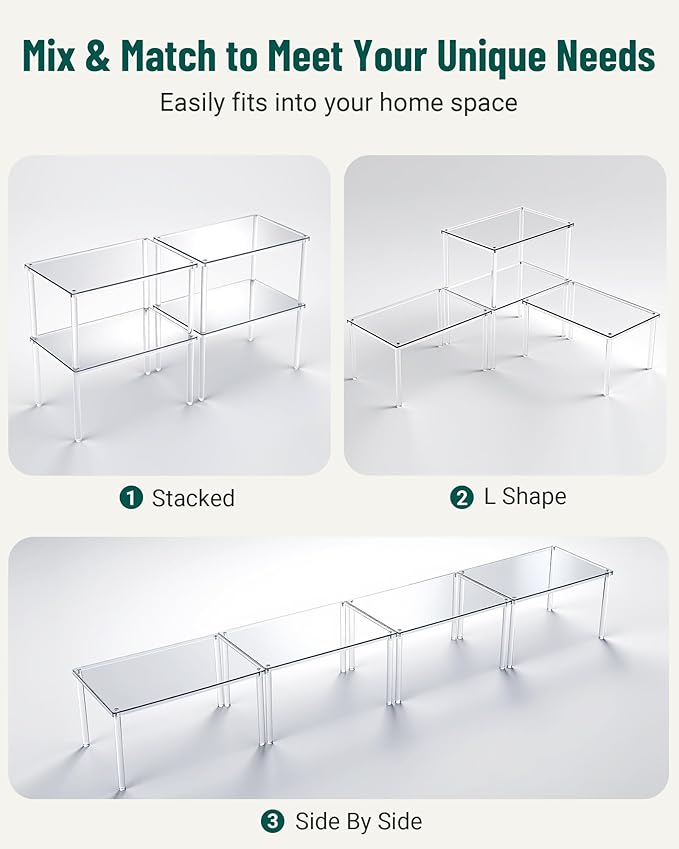 Acrylic Cabinet Organizer, Set of 2 Shelf Organizer, Spice Rack Organizer for Cabinet, Desk Countertop Organizer, Stackable Shelves for Pantry Kitchen Storage and Organization