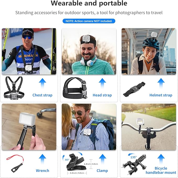 NEEWER 50 in 1 Action Camera Accessory Kit Compatible with GoPro Hero 12 11 10 9 DJI OSMO 4 3 2 Insta360 X3 X2 GO 3 SJCAM DBPOWER AKASO VicTsing APEMAN WiMiUS QUMOX Lightdow Campark Sony Sports DV