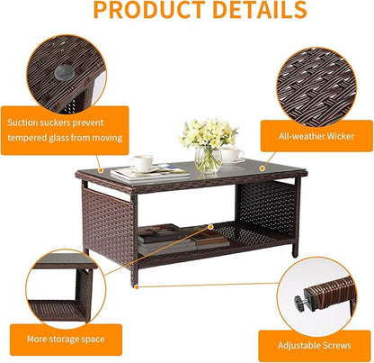 VINGLI Outdoor Wicker CoffeeTable Patio Coffee Tables