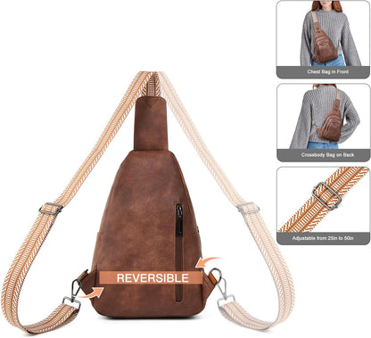 10L Crossbody Sling Bag for Women Men Anti Theft Cross Body Fanny Pack Belt Bag Purse Gifts for Women Faux Leather, Brown