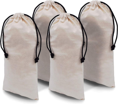 ZENPAC Cloth Shoe Bags for Travel, Beige Duster Flannel Pouch with Drawstring Closure, Washable Breathable Cotton Fabric for Luggage, 8x17, 4 Pack