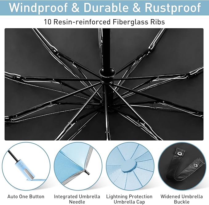 Bodyguard Inverted Umbrella - Large Windproof for Rain & Sun, Compact Reverse With Reflective Stripe, Teflon-Coated for Women Men, Travel Folding With Cover Bag