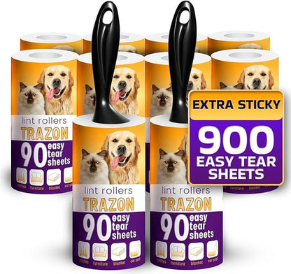 Lint Rollers Pet Hair Value 10 Pack of 900 Sheets / 10 Refills, Sticky Roller Pet Hair, Lint Remover Dog/Car Hair, Fuzz, Animal Fur, Large Lint Removal Roller Clothe, Couch, Furniture