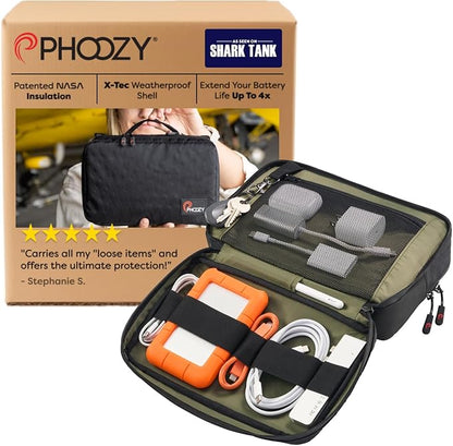PHOOZY Premium Tech Bag & Cable Organizer Bag for Travel Accessories | Warm Weather Protection for Your Travel Essentials | Drop-Proof & Weatherproof with Skid Pad for Grip & Durability (BLACK)