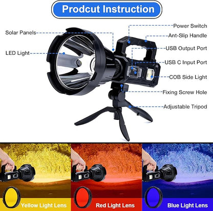 Rechargeable Spotlight Flashlight, Peascat 3, 000L Lumens LED Handheld Spot