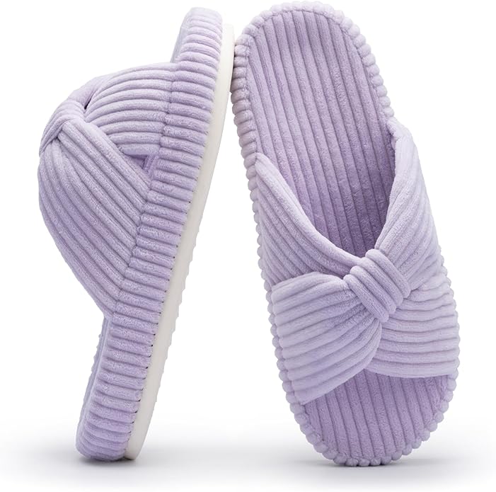 Chantomoo Slippers for Women Memory Foam House Bedroom Corduroy Bow Crossbands Slide Slipper Shoes Comfy Trendy Gift Slippers