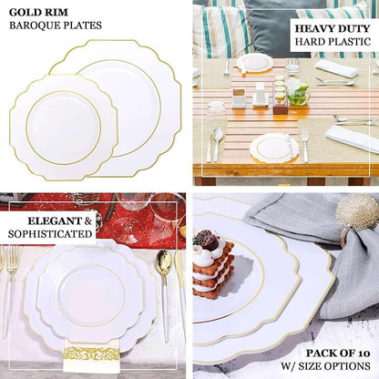 White Hard Plastic Dinner Plates, 50 Pack 11" Disposable Round Baroque Plates