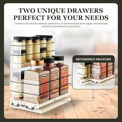 Vertical Spice Combo Spice Rack Drawer - Pull Out Pantry Organizers and Storage - Kitchen Cabinet Organizer - Seasoning Sliding Caddy - Made in USA (5.75" W x 10.75" H x 10.60" D, Partially Assembled)