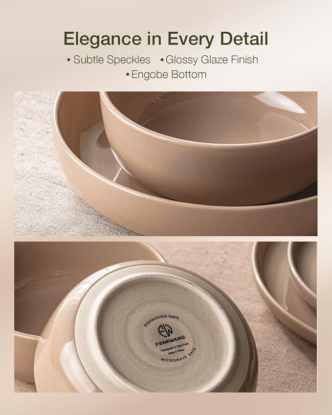 Famiware Milkyway 24-Piece Stoneware Plates and Bowls, Cinnamon Brown |
