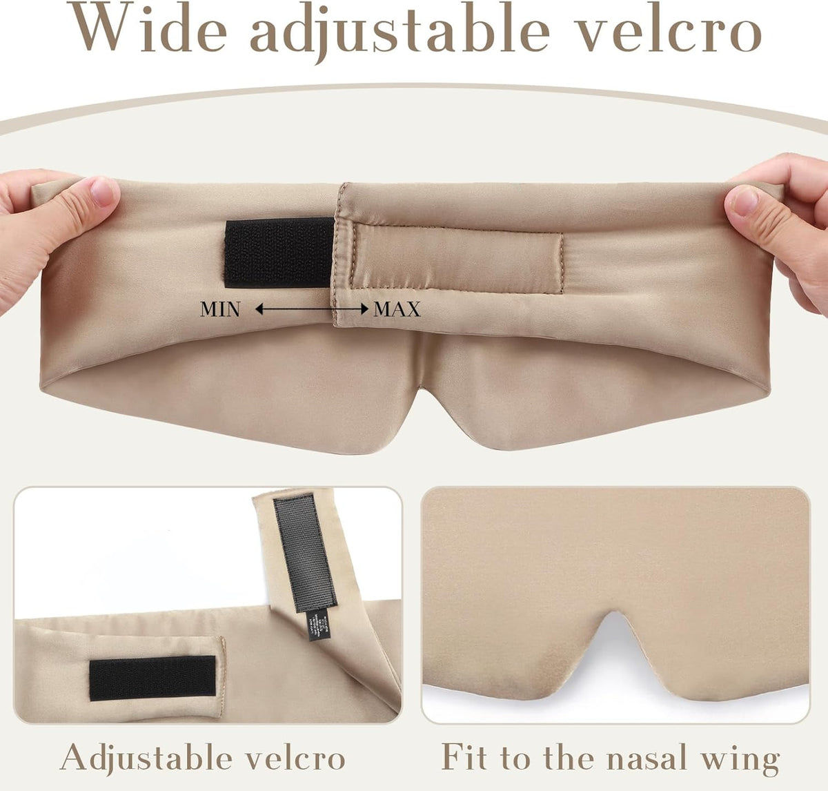 100% Mulberry Silk Sleep Mask Eye Mask for Women Man with Adjustable Band, for Side Sleeper Blackout Sleep Mask for Travel Rest and Office Large Size (Taupe)
