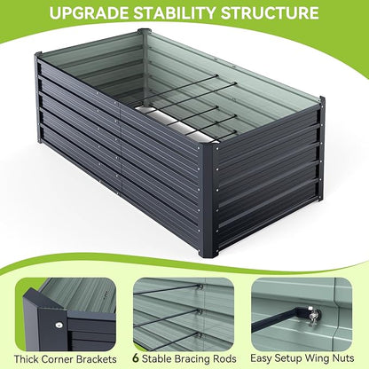 Ohuhu 6x3x1.9FT Metal Raised Garden Bed Outdoor, Reinforced Galvanized Steel