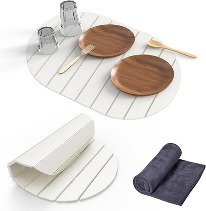 Stone Dish Drying Mat for Kitchen Counter,24"(L)×16"(W) Collapsible Fast-Drying Diatomaceous Earth Mats with Towel Sanding Tool,Versatile Stone Drying Mats for Cups Dishes Bottles