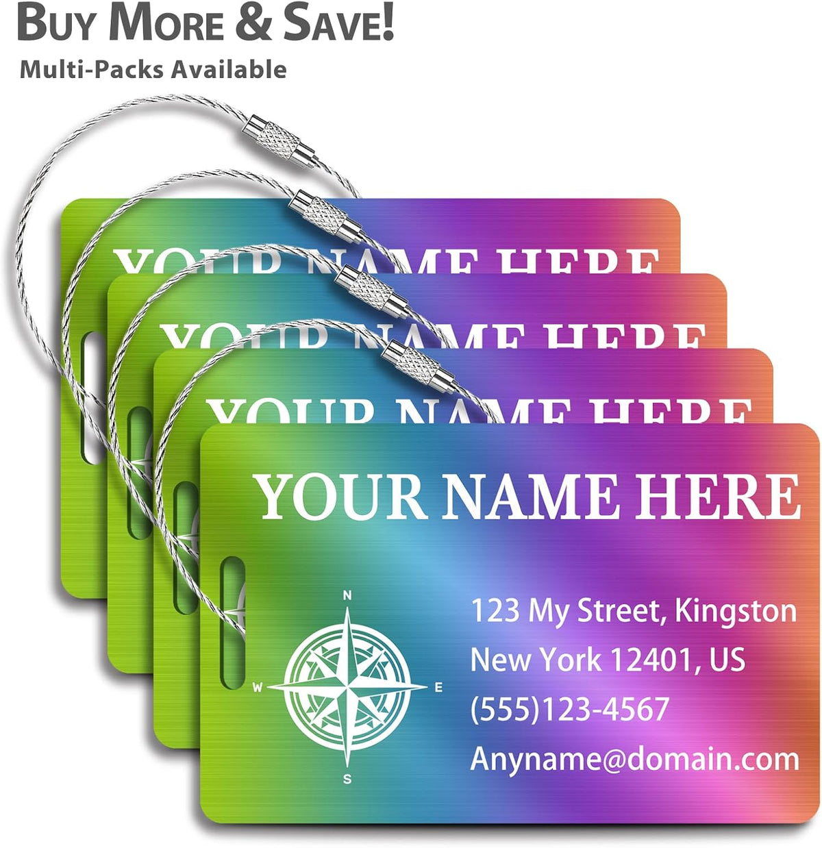 Personalized Luggage Tags for Suitcases (2/4/6/8 Pack) - Custom Engraved Metal Travel Tag, Customizable Pattern/Name/Text for Bags Backpacks Suitcases