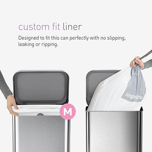 simplehuman 45 Liter / 12 Gallon Liter Rectangular Hands-Free Kitchen Step Trash Can with Soft-Close Lid, Brushed Stainless Steel with Plastic Lid