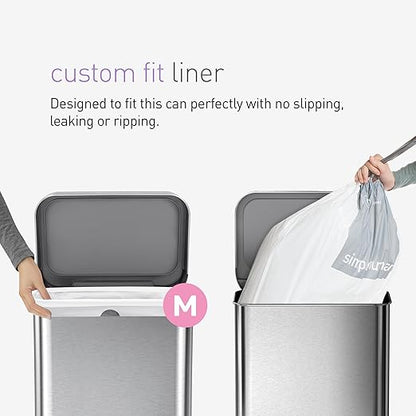 simplehuman 45 Liter / 12 Gallon Liter Rectangular Hands-Free Kitchen Step Trash Can with Soft-Close Lid, Brushed Stainless Steel with Plastic Lid