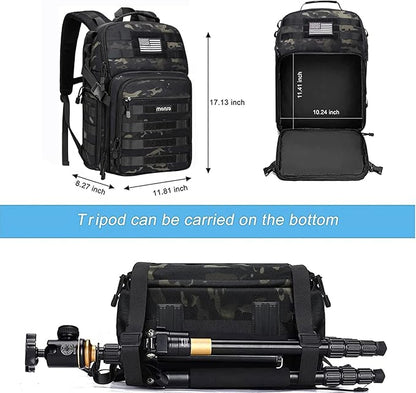 MOSISO Camera Backpack, DSLR/SLR/Mirrorless Photography Tactical Camera Bag Case with Tripod Holder & 15-16 inch Laptop Compartment & USA Flag Compatible with Canon/Nikon/Sony, Night Camouflage