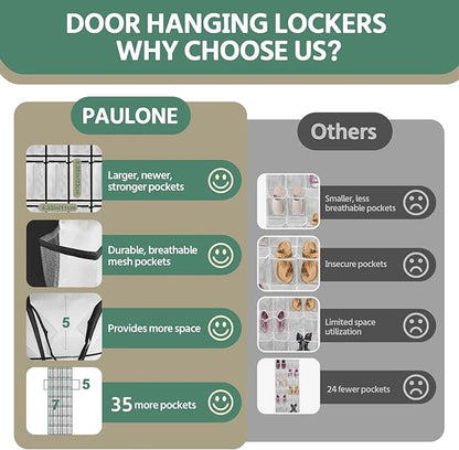 35 Pocket Over the Door Shoe Organizer,Reusable Breathable Large Mesh Bag Men's & Women's Sneaker Organizer,Shoe Organizer for Kids,Hanging Shoe Storage Hanging Bag (White)