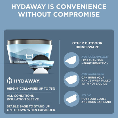 HYDAWAY 1-Quart Collapsible Insulated Bowl with Lid - BPA-Free, Leak-Resistant, Space-Saving Camp Bowl - Ideal for Hiking, Travel & Outdoor Meals