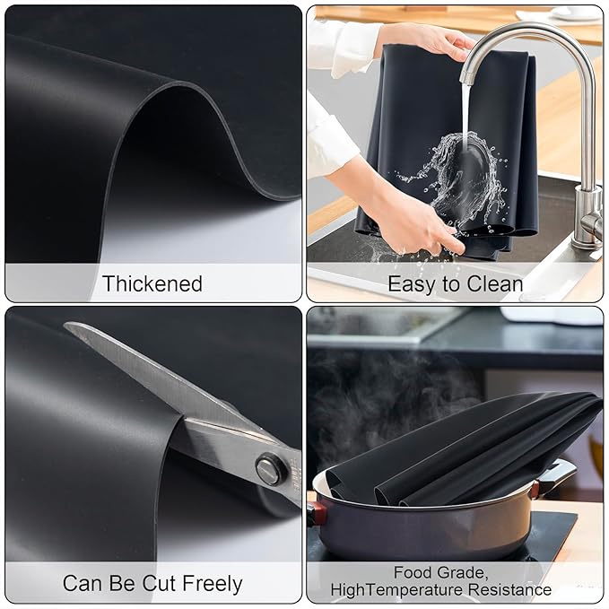 Food Grade Silicone Table Protector Mat 47x24 Inch, Heat Resistant Desk Pad for Baking/Painting/Resin/Welding, Non-Slip Waterproof Surface Easy Clean (3 Colors) (Black)
