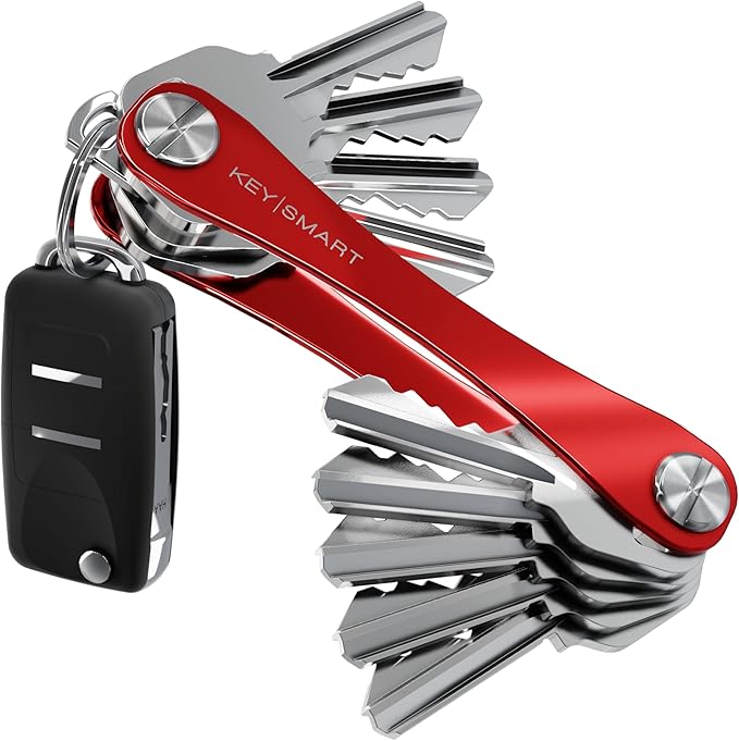 KEYSMART Key Holder for Keychain - Compact Key Organizer for Key Chain, Minimalist Clutter-Free EDC Keychains Key Ring, Red, 14 Keys