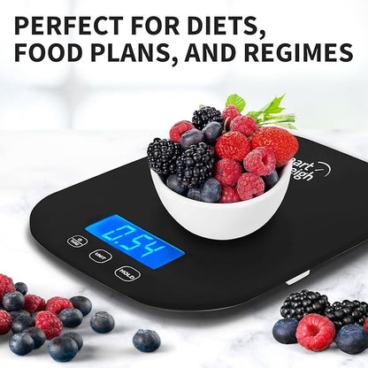 Smart Weigh Black Digital Kitchen Scale for Cooking, Weight Loss, Calorie Tracking, Baking, Food Portion Control, and Meal Prep - Accurate Measurements in Grams and Ounces