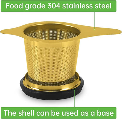 Tea Infuser Basket Stainless Steel Tea Strainer Tea Filter With Small Strainer And Lid Tea Diffuser For Loose Tea Superior Brewing Experience (One pack gold)