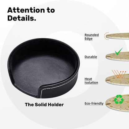 Tortilla Coasters for Drinks Set of 6, Round Leather Coaster