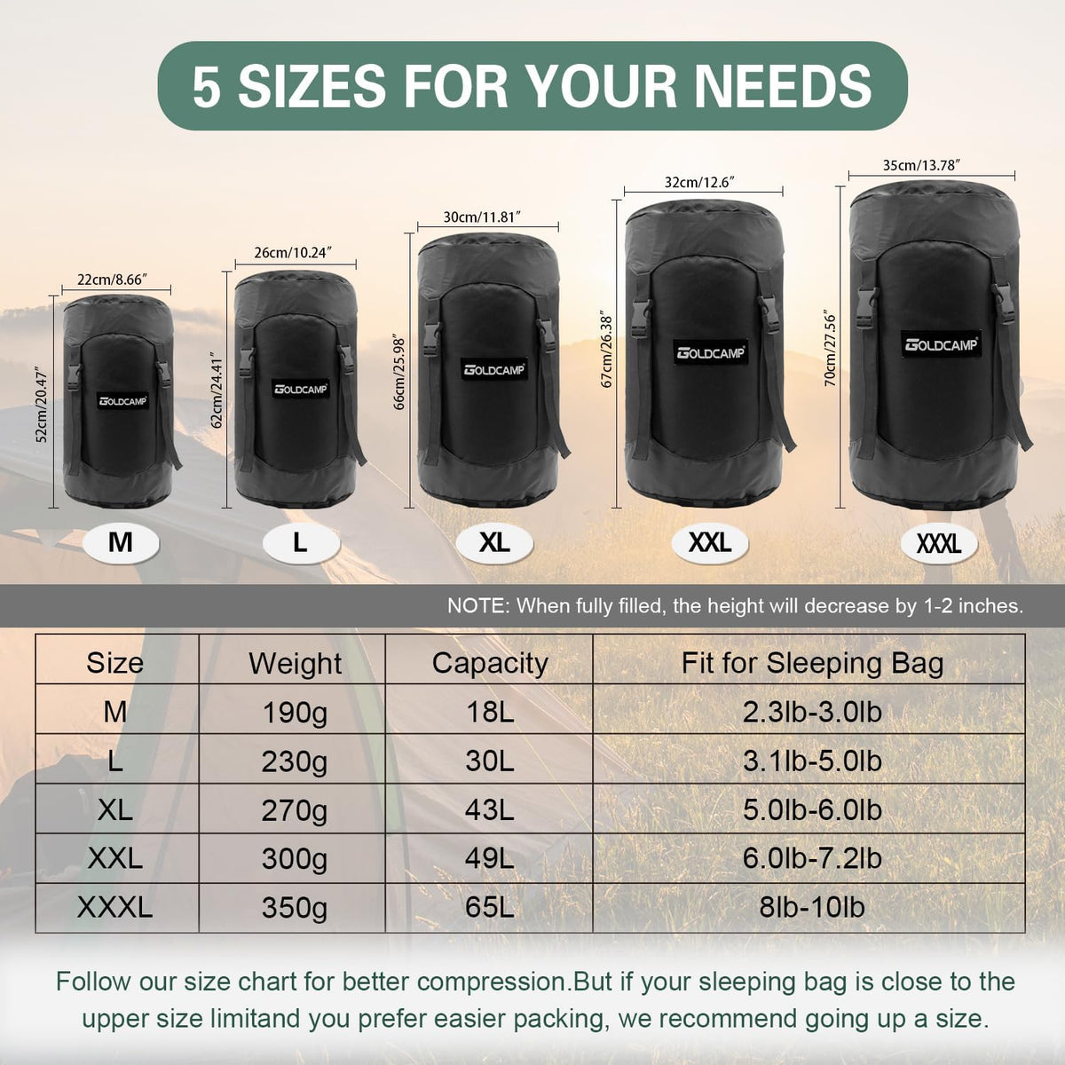 Outdoor Storage Stuff Sacks, Camping Gear Organizer (Black, XL)