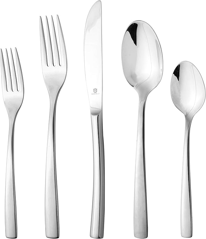 Modern Sleek Silverware Set - 18/10 Stainless Steel Flatware Set for Elegant Dining - Dishwasher Safe Cutlery Set -Built to Last Commitment (60-Piece)