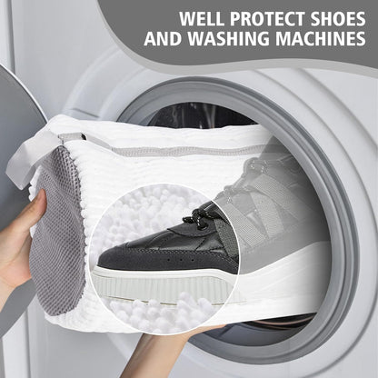 HEAVYWOOD Shoes Bag for Washing Machine Reusable Shoe Cleaning Washing Machine Bag Sturdy Anti-Rust Zipper 15.7’’*7.8’’ Shoe Laundry Bag for Washer and Dryer for Sneakers, Trainers (White, 2Packs)
