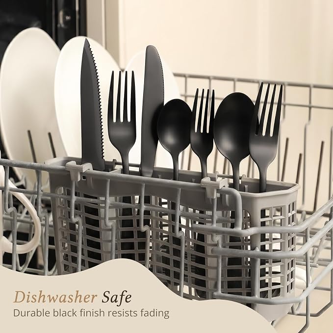 Hiware 48-Piece Black Silverware Set