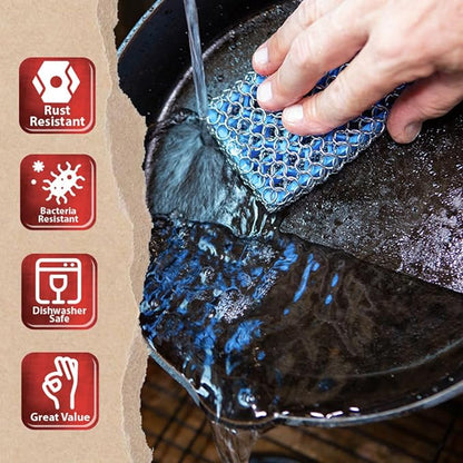 Knapp Made Combo Chainmail Cast Iron Scrubber with Silicone Core - Heavy Duty Rings and Fine Chainmail Rings -Premium Cast Iron Cleaner Chainmail Scrubber -Perfect for Cast Iron Cookware,Skillet,Woks