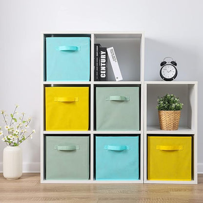 Stero 13x13x13 Inch Fabric Storage Bins 6 Pack Fun Colored Storage Cubes with Handles Foldable Cube Baskets for Home, Kids, Closet and Toys Organizer, Cyan, Green, Yellow